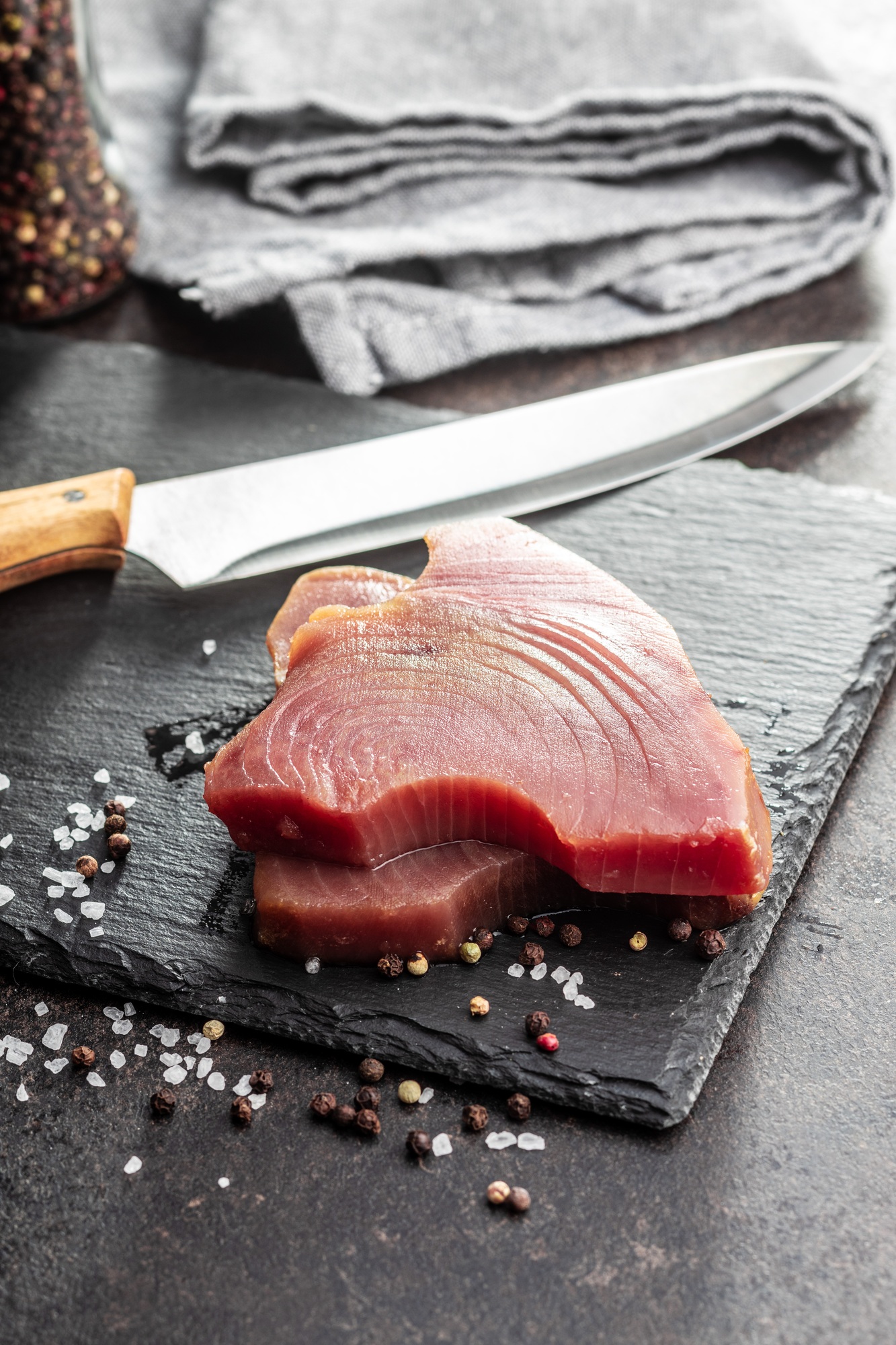 Raw tuna steak. Raw fish meat.